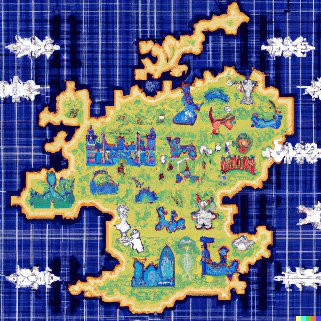 Пример 2 пиксель арта карты фэнтезийного королевства от DALL-E