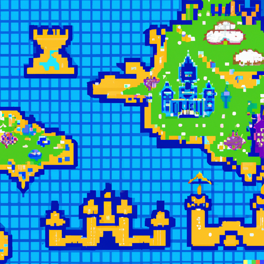 Пример 4 пиксель арта карты фэнтезийного королевства от DALL-E